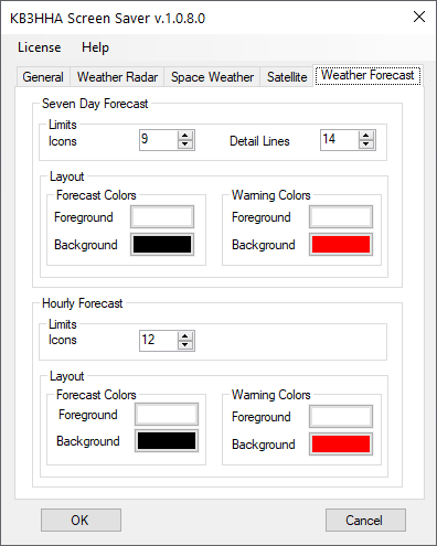 Weather forecast configuration tab